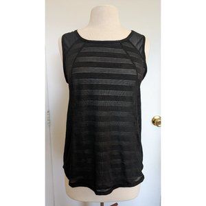 Black, Semi-Sheer Striped Athletic Tank Top | 90 Degree by Reflex | Size L